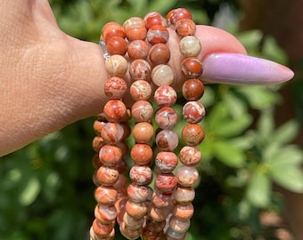 Red Jasper Bracelet • Jasper with Quartz Beaded Jewelry • Stacking & Layering Bracelet - #RJ6MM