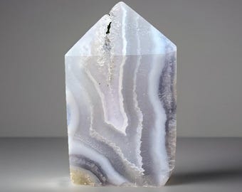 Blue Lace Agate Tower with Druzy & Quartz, Collector’s Agate, AAA HQ Crystals A Must-Have Crystals, #65