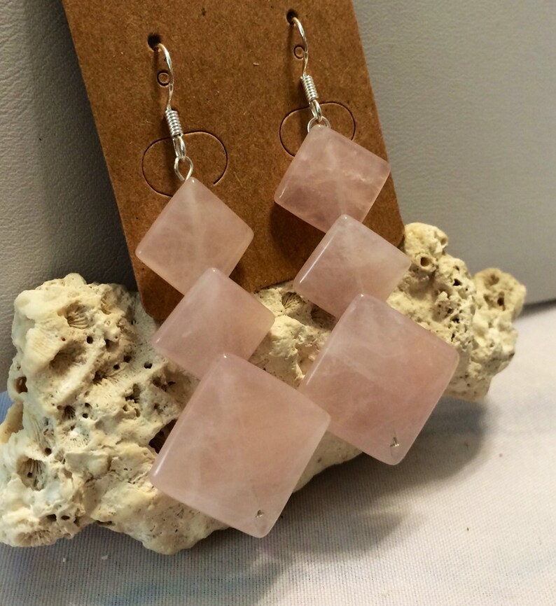 Sterling Silver Rose Quartz drop Earrings. image 1