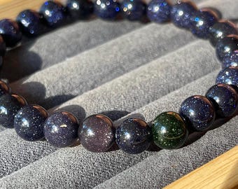 Blue & Green Sandstone Crystal Bracelet - 8mm Beads, Sparkling Stone Beads, Layering Jewelry (38)