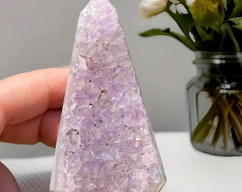Lavender Amethyst Agate Crystal Cluster Tower, Natural Gemstone Home Decor