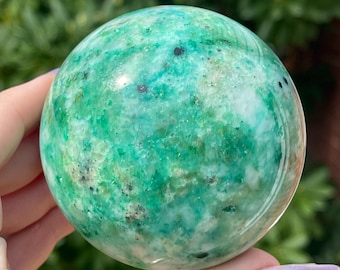 Chrysocolla in Quartz with Native Copper: High Quality Large Crystal Sphere 79mm