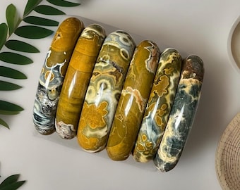 Kabamby Ocean Jasper Hard Bangle – Layering Jewelry, Stacking Crystal Bracelet, Unique Collector’s Jewelry