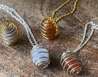 Arusha Sunstone Car Protection Charm | Crystal Car Charm | Blue Lace Agate Crystal Cage Pendant | Car Hanger | Rear View Mirror Accessory