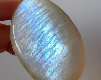 Green Moonstone Palmstone with Electric BLUE Flash • High Quality Natural Silky Sage Moonstone • Rare Crystal Find • Travel Rocks