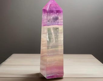 Pink & Yellow Pastel Fluorite Obelisk, Natural Polished Crystal Tower, Unique Crystal Point