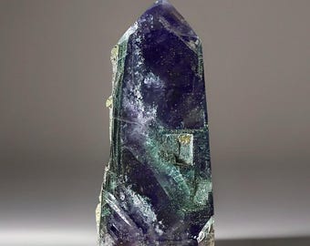 Galaxy Fluorite Tower With Raw Pyrite edge, Natural Mineral Specimen • Unique Crystal Formation, Statement Fluorite Crystal
