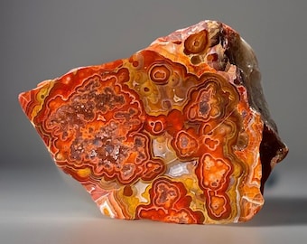 Crazy Lace Agate from Mexico, Natural Agate Front Polished Specimen, Orange & Red  Mexican agate