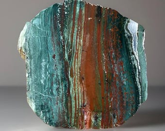 Spectacular Green Jasper Polished Slab – Green & Red Zebra Crystal Statement – Natural Unique Rocks