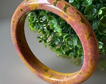 KABAMBY Ocean Jasper Bangle Bracelet with Pink Orange Orbs, Orbicular Ocean Jasper old stock collectors edition jewelry