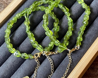 Peridot Minimalist Bracelet -Natural Gemstone Dainty Bracelet, Peridot Crystal Goldtone Layering Bracelet, August Birthstone Gift Chakra