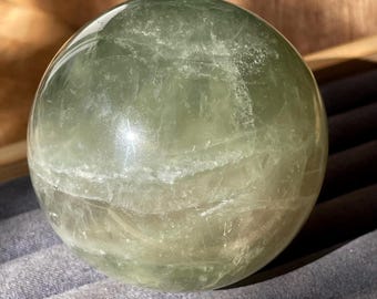 Pistachio Fluorite Sphere, Natural Green Fluorite, Polished UV Reactive Crystal Ball (429)
