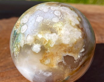 Flower Agate Sphere, Green & Pink Agate Polished Ball, Unique Natural Crystal Home Decor