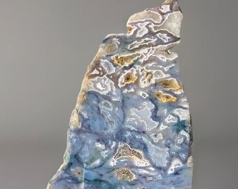 Moss Agate Xl Druzy Slab, Blue Agate Slab , Purple Moss Agate Druzy Slice, Large Moss Agate Decor, Natural Agate, Golden Quartz Agate