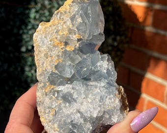 Celestite Large Cluster Geode From Madagascar, Gemmy Blue Celestine Specimen