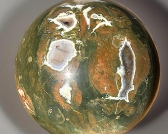 Rainforest Jasper Sphere,  Natural Unique Australian Jasper Crystal Ball, Earthy Green Jasper (440)