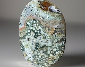 Ocean Jasper Palmstone, Rare Madagascar Vein Orbicular Jasper, Green Bubble Jelly Jasper, Collectible Crystal, Unique Pocket Rock