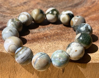 8th Vein Ocean Jasper Bracelet large beads. Orbicular Ocean Jasper, old stock, collectors edition