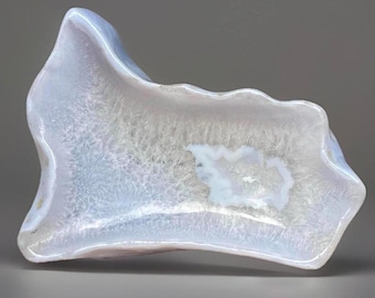Blue Lace Agate XLarge Crystal Bowl, Handcarved Unique Natural Agate Trinket Jewelry Dish