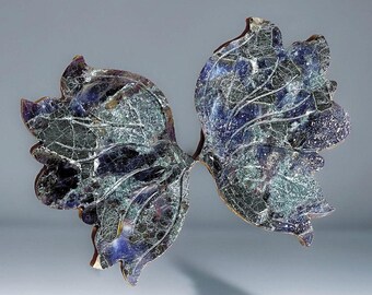 Iolite Sunstone & Hematite Butterfly Wings on a Custom Black Stand, AAA Confetti Iolite, High Quality Minerals, Whimsical Home Decor