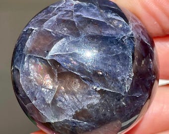 Iolite Sunstone Sphere with a Cats Eye flash Rainbows, Translucent Bloodshot Iolite , Rare Crystal Orb, Cordierite Dichroite Water Sapphire
