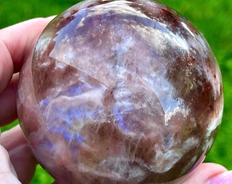 Fire Quartz & Blue Moonstone Sphere Rare Find • One of a kind Crystal Gift • Unique Natural Crystal