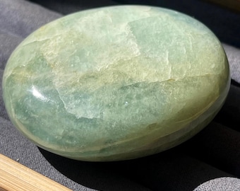 Aquamarine XLarge Palmstone, Untreated Sea Blue Natural aquamarine with Confetti Sparkle, Polished Bicolor Aquamarine Pocket Purse Crystal