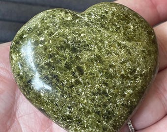 Green Tourmaline Heart: Sparky Large Crystal Puffy Heart