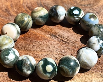Madagascar Vein Ocean Jasper Bracelet 14mm large beads, Orbicular Ocean Jasper, old stock collectors edition Bracelet