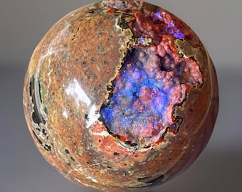 Red Fox Agate Statement Sphere: Collectors Botryoidal UV Agate, Rare Crystal Orb (74)