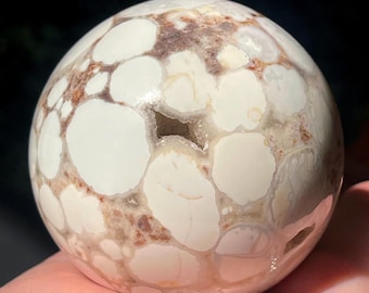 Spotted Agate Sphere: Orbicular Agate Crystal Ball with Quartz, White Eye Agate