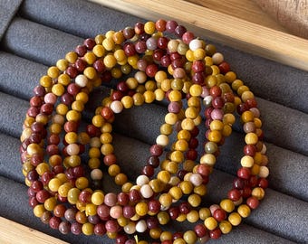 Mookaite Jasper Beaded Bracelet - 4mm Beads, Natural Colorful Crystal Beads, Layering Gemstone Jewelry