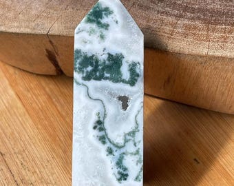 Tree Agate Obelisk Tower with Quartz - #14