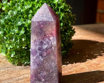 Unicorn Stone Tower - #91, Pink Tourmaline Lepidolite Smoky Madagascar Crystal Point