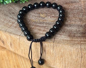 Black Tourmaline Adjustable Beaded Bracelet - #8MM