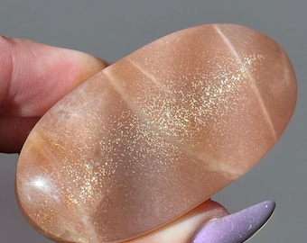 Peach Moonstone Crystal Palmstone - Natural Unique Collectors Crystal - Golden Confetti Moonstone