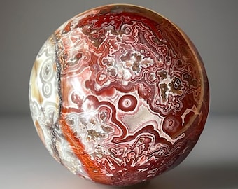 Red Crazy Lacr Agate Sphere, Natural High Quality Agate from Mexico, Crystal Ball (457)