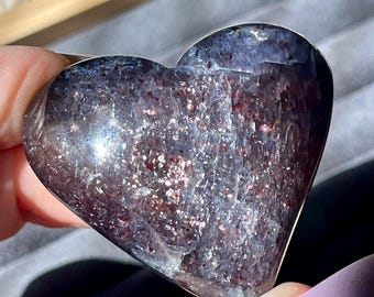 Iolite Sunstone Heart, Natural Gemmy Iolite with Pink Confetti, Collector’s edition Rare & Unique Crystal