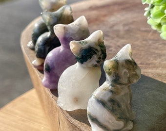 Crystal Mini CAT Carving | AAA Grade Crystals | Crystal Home Decor | Lepidolite , Moss Agate | Mini Kitty Carving