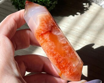 Carnelian Double Point Crystal, Unique Crystal DT Point, Red Carnelian Agate