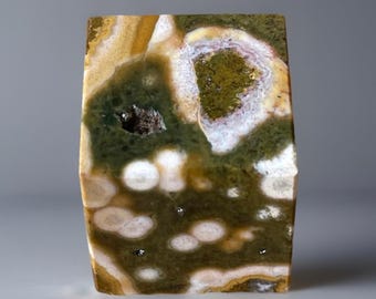 Pink Orbicular Ocean Jasper Cube with Green flowers AAA Grade , 7th Vein Ocean Jasper Small Cube