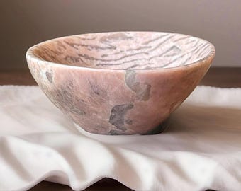 Peach Moonstone & Smoky Quartz Bowl • Natural Moonstone Polished Stone Plate • Jewelry Trinket Dish • Colorful Natural Stone Home Decor