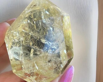 Natural Citrine Faceted Freeform - Golden Yellow Faceted Rainbow Citrine - Unique Rare Gemstone