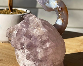 Amethyst Cluster Agate Goose Statement Sculpture , Agate Amethyst Swan Large Carving , Agate HQ Carving Collectors Edition