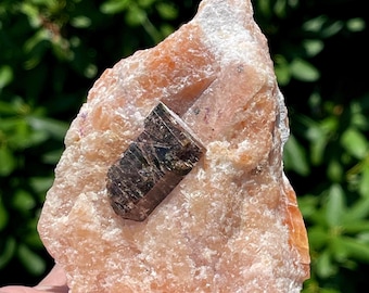 Apatite Barrel on Calcite from Yates Mine, Otter Lake, Quebec, Natural Large Olive Green Apatite Mineral Specimen
