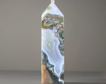 Natural Moss Agate in Sea Jasper Tower - Crystal Energy Point - #80
