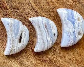 Blue Lace Agate Small Moon with Druzy • Collector’s Agate Crescent Moon • Mini Crystal Moon