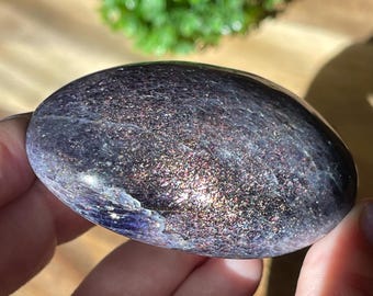 Iolite Sunstone Large Crystal Palmstone - Natural Unique Collectors Polished Crystal - Golden & Pink Confetti Iolite