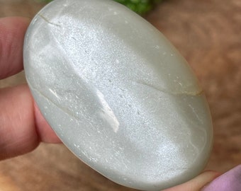 Silky Green Sage Moonstone Palmstone Pocket Crystal - No.40