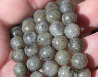 Silver Labradorite Crystal Bracelet - 8 mm Beads, Natural Blue Gold Flash Gemstone Beads, Layering Stacking Jewelry